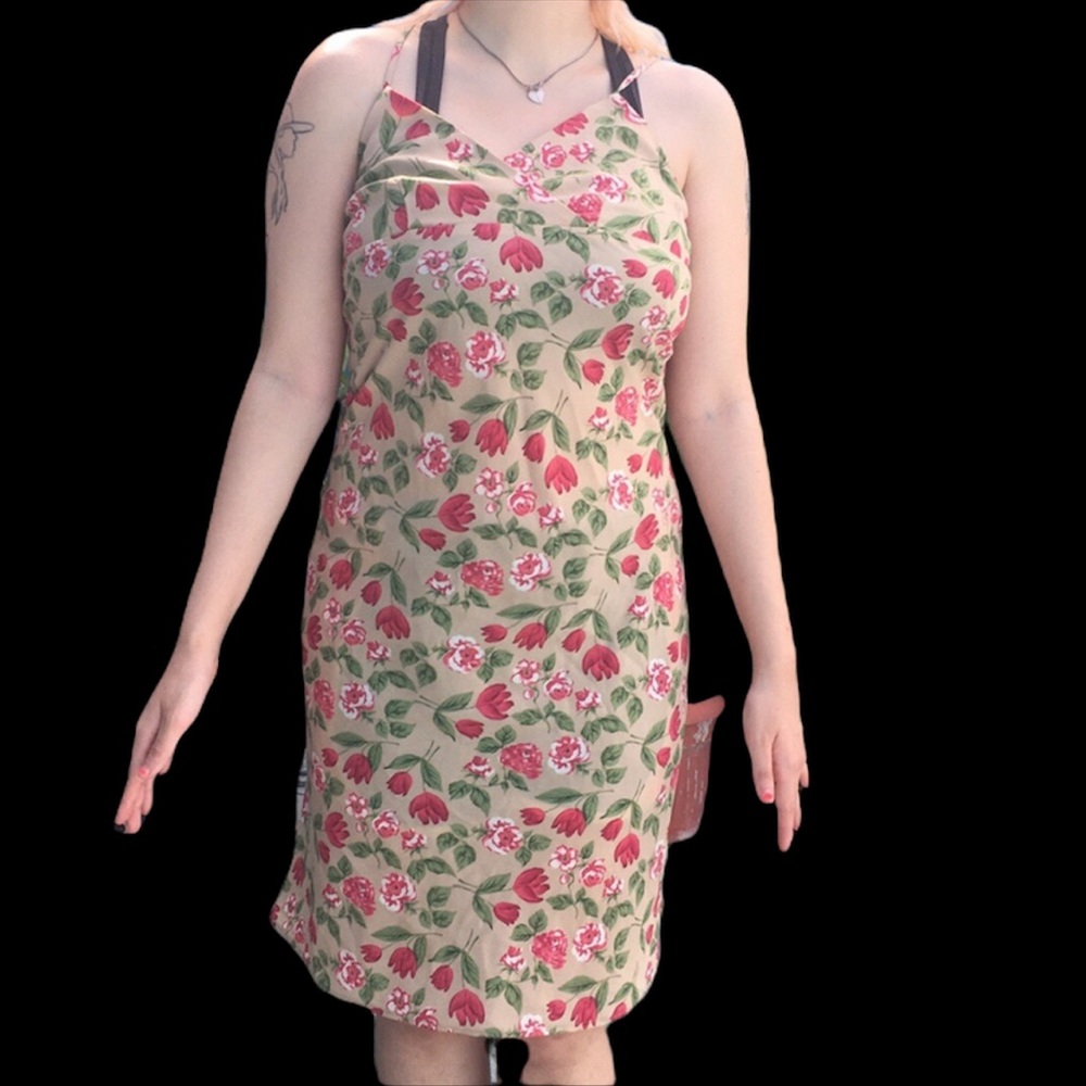 90s y2k Brown floral midi dress
